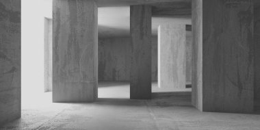 Soyut boş modern iç mekan. Beton duvarlar. Mimarlık geçmişi. 3d oluşturma