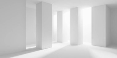 Beyaz Modern mimari iç arka plan. 3D render illüstrasyon