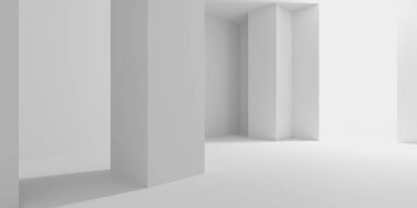 Beyaz Modern mimari iç arka plan. 3D render illüstrasyon