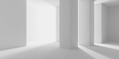 Beyaz Modern mimari iç arka plan. 3D render illüstrasyon