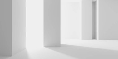 Beyaz Modern mimari iç arka plan. 3D render illüstrasyon