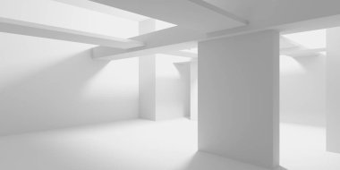 Beyaz Modern mimari iç arka plan. 3D render illüstrasyon