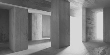 Soyut iç dizayn beton oda. Mimarlık geçmişi. 3d oluşturma