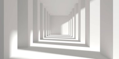 Beyaz, boş mimari iç mimari. Modern bina tasarımı... 3D görüntüleme
