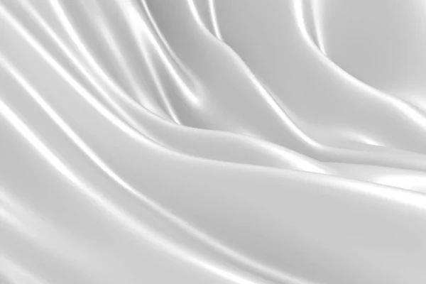 Απαλό Λευκό Ύφασμα Φόντο Κομψή Κυματιστή Μεταξένια Σατέν Υφή Απόδοση — Φωτογραφία Αρχείου