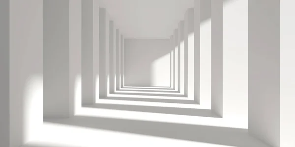 白色空旷的建筑内部 现代建筑设计3D渲染 — 图库照片