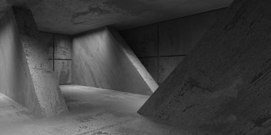 Soyut iç dizayn beton oda. Mimarlık geçmişi. 3d oluşturma