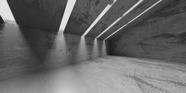 Soyut boş modern iç mekan. Beton duvarlar. Mimarlık geçmişi. 3d oluşturma