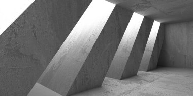 Soyut boş modern iç mekan. Beton duvarlar. Mimarlık geçmişi. 3d oluşturma