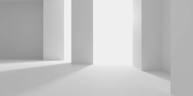 Beyaz Modern mimari iç arka plan. 3D render illüstrasyon