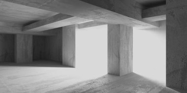 Soyut iç dizayn beton oda. Mimarlık geçmişi. 3d oluşturma