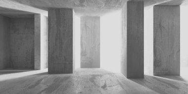 Soyut iç dizayn beton oda. Mimarlık geçmişi. 3d oluşturma