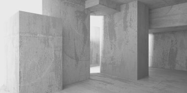 Soyut boş modern iç mekan. Beton duvarlar. Mimarlık geçmişi. 3d oluşturma
