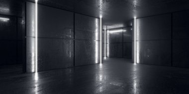 Soyut boş modern iç mekan. Beton duvarlar. Mimarlık geçmişi. 3d oluşturma