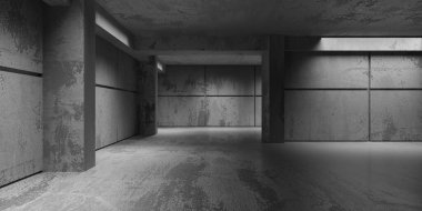 Soyut boş modern iç mekan. Beton duvarlar. Mimarlık geçmişi. 3d oluşturma