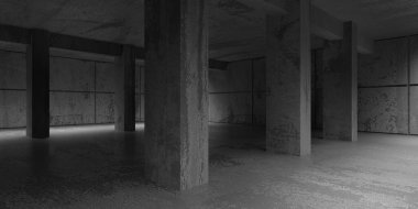 Soyut boş modern iç mekan. Beton duvarlar. Mimarlık geçmişi. 3d oluşturma