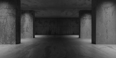 Soyut boş modern iç mekan. Beton duvarlar. Mimarlık geçmişi. 3d oluşturma