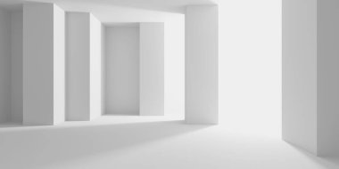 Beyaz Modern mimari iç arka plan. 3D render illüstrasyon