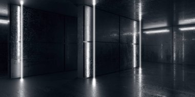 Soyut boş modern iç mekan. Beton duvarlar. Mimarlık geçmişi. 3d oluşturma