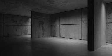 Soyut boş modern iç mekan. Beton duvarlar. Mimarlık geçmişi. 3d oluşturma