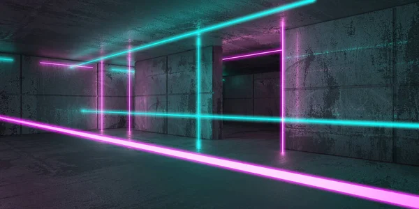 Travi Neon Neon Nella Stanza Buia Luci Luminose Fantascientifiche Futuristiche — Foto Stock