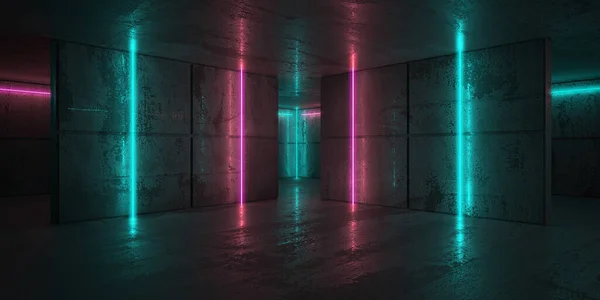 Neonové Neonové Paprsky Temné Místnosti Futuristická Sci Zářící Světla Vykreslování — Stock fotografie