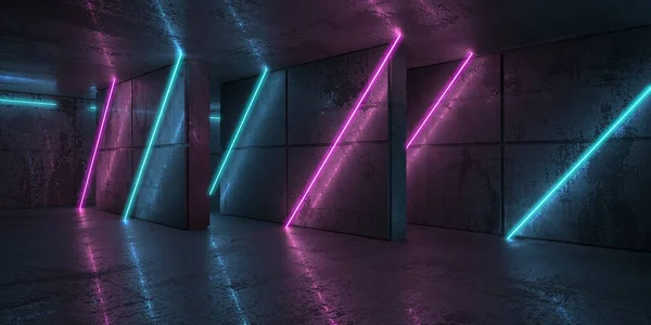 Rayos Neón Neón Cuarto Oscuro Luces Brillantes Futuristic Sci Renderizado — Foto de Stock