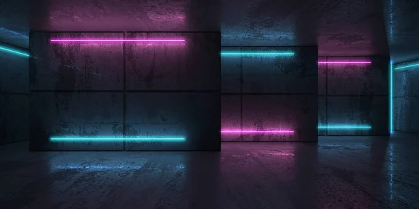 Rayos Neón Neón Cuarto Oscuro Luces Brillantes Futuristic Sci Renderizado — Foto de Stock