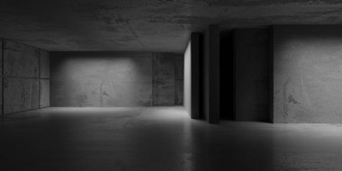 Soyut boş modern iç mekan. Beton duvarlar. Mimarlık geçmişi. 3d oluşturma