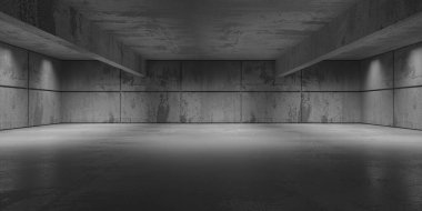 Soyut boş modern iç mekan. Beton duvarlar. Mimarlık geçmişi. 3d oluşturma