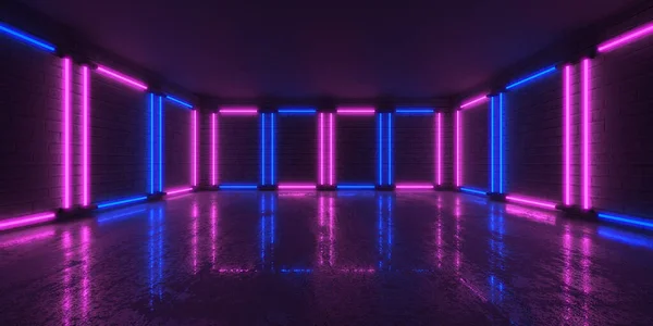 Neonové Modré Neonové Paprsky Tmavé Místnosti Futuristický Sci Moderní Interiér — Stock fotografie