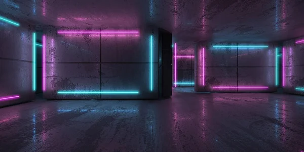 Φανοί Νέον Και Νέον Στο Σκοτεινό Δωμάτιο Φουτουριστικό Φως Επιστημονικής — Φωτογραφία Αρχείου