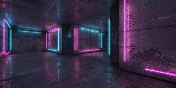 Feixes Néon Azul Néon Quarto Escuro Futurista Sci Interior Moderno — Fotografia de Stock