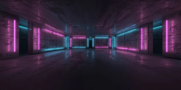 Neon Und Neonstrahlen Dunklen Raum Futuristische Sci Leuchten Darstellung — Stockfoto