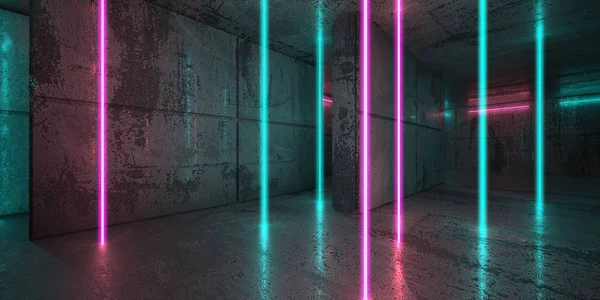 Neon Neon Beams Dark Room Futuristic Sci Glowing Lights Rendering — Stock Photo, Image
