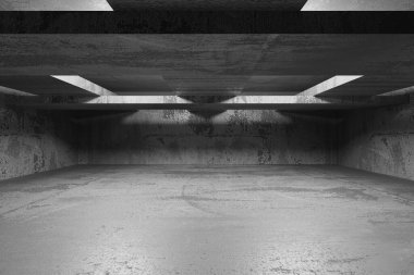 Soyut boş modern iç mekan. Beton duvarlar. Mimarlık geçmişi. 3d oluşturma