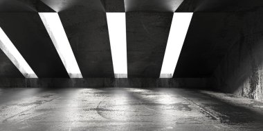 Soyut boş modern iç mekan. Beton duvarlar. Mimarlık geçmişi. 3d oluşturma