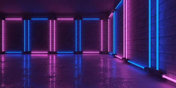 Neon Och Neon Strålar Det Mörka Rummet Futuristiska Sci Glödande — Stockfoto