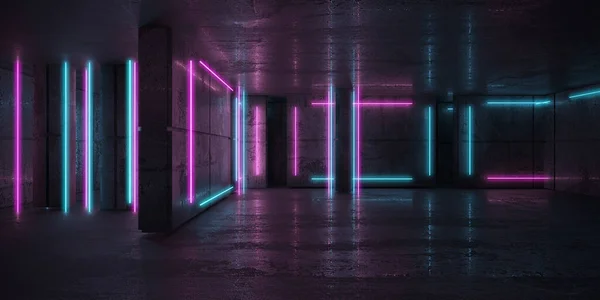 Karanlık Odada Neon Neon Işıklar Fütürist Bilimkurgu Parlayan Işıkları Oluşturma — Stok fotoğraf
