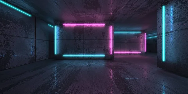 Neon Neon Beams Dark Room Futuristic Sci Glowing Lights Rendering — Stock Photo, Image