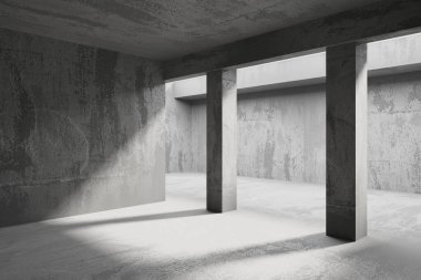 Soyut iç dizayn beton oda. Mimarlık geçmişi. 3d oluşturma