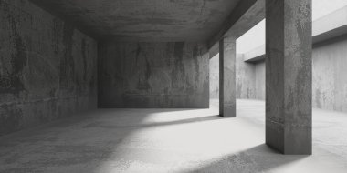 Soyut mimari iç plan. Modern beton oda. 3d oluşturma