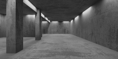 Soyut boş modern iç mekan. Beton duvarlar. Mimarlık geçmişi. 3d oluşturma