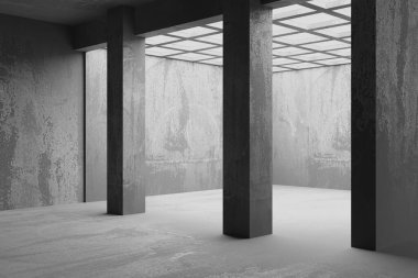 Soyut mimari iç plan. Modern beton oda. 3d oluşturma