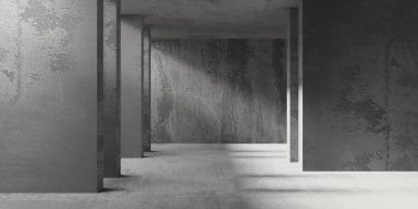 Soyut boş modern iç mekan. Beton duvarlar. Mimarlık geçmişi. 3d oluşturma