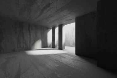 Soyut boş modern iç mekan. Beton duvarlar. Mimarlık geçmişi. 3d oluşturma