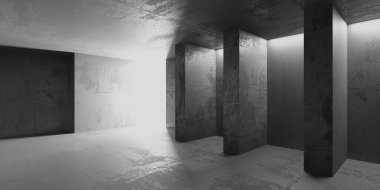 Soyut mimari iç plan. Modern beton oda. 3d oluşturma