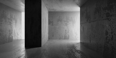 Soyut boş modern iç mekan. Beton duvarlar. Mimarlık geçmişi. 3d oluşturma