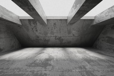Soyut mimari iç plan. Modern beton oda. 3d oluşturma