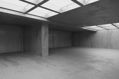 Soyut boş modern iç mekan. Beton duvarlar. Mimarlık geçmişi. 3d oluşturma